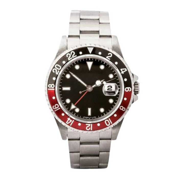 Dual Time 40 — Black Dial · Steel Bracelet & Red-Black 24H Bezel