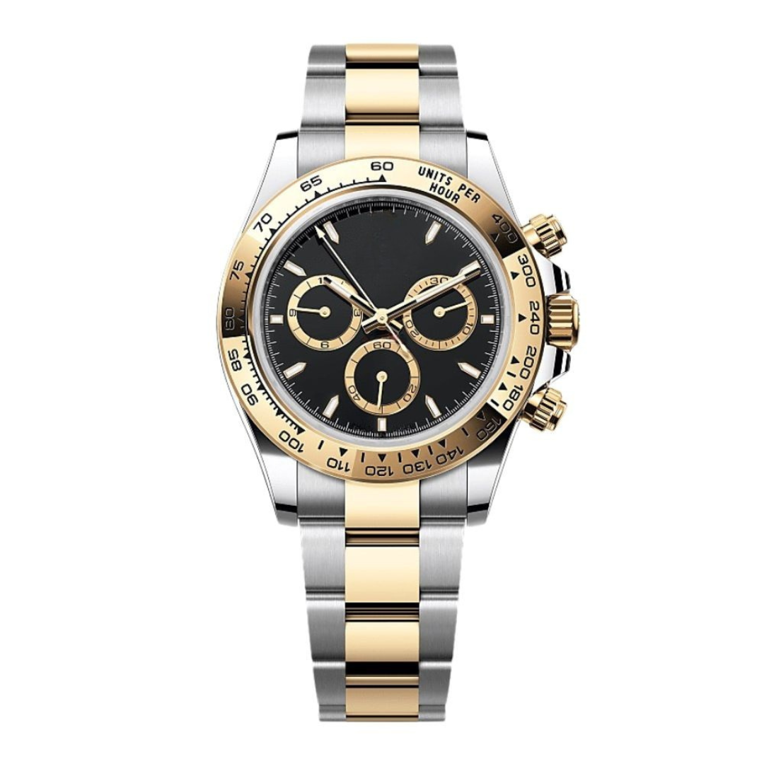Racing Chronograph 40 — Black Dial · Bicolor Stainless Steel & Gold Tone Bracelet