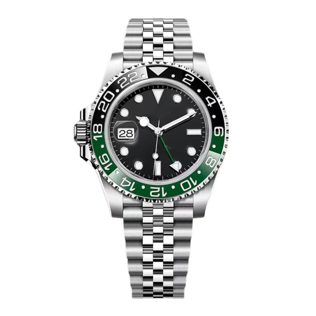 Traveller 40 — Black Dial · Stainless Steel Jubilee Bracelet & Black-Green Ceramic Bezel
