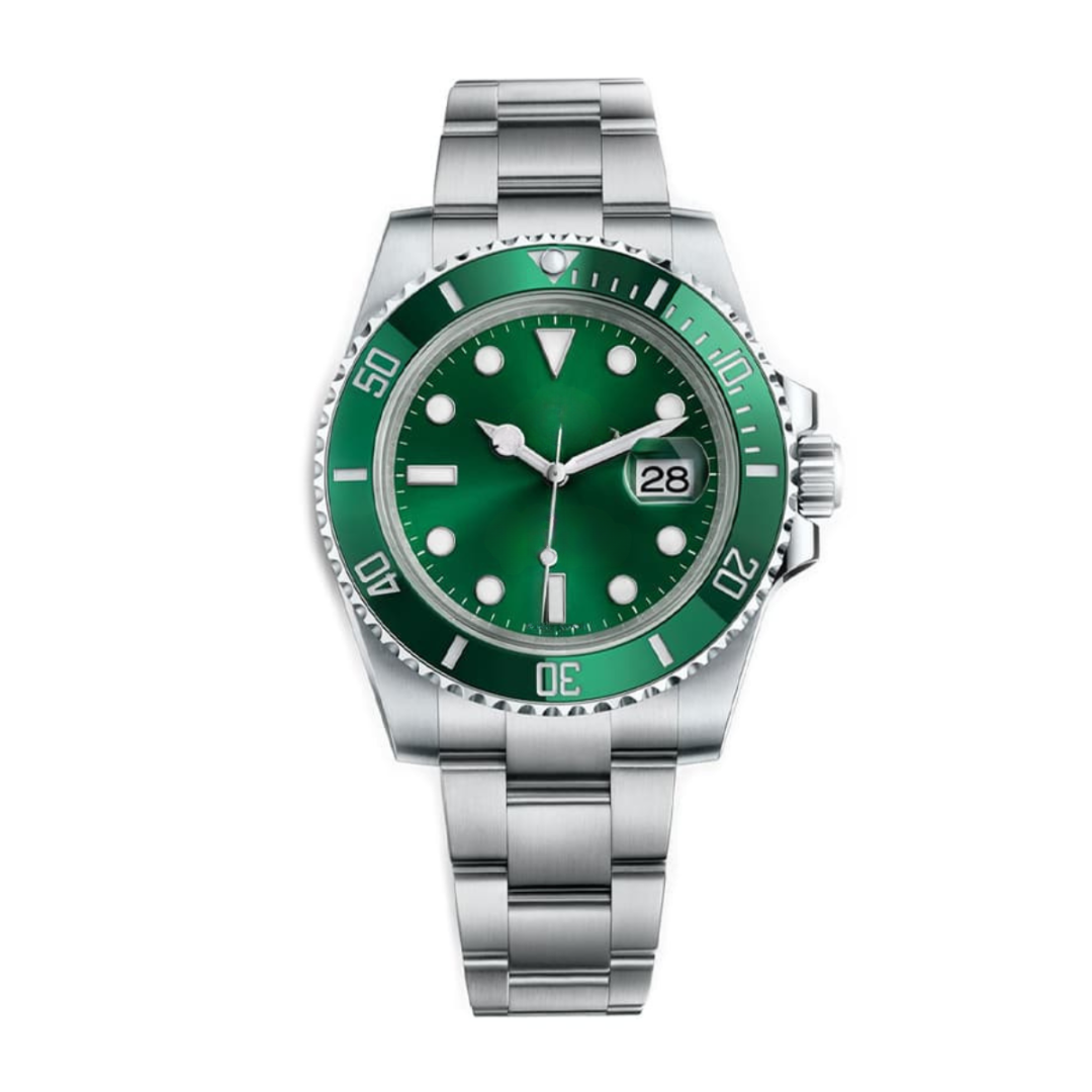 Ocean Diver 40 — Green Sunburst Dial · Stainless Steel Bracelet & Green Ceramic Bezel