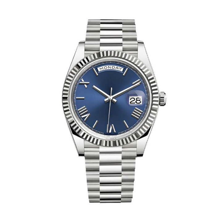 President 40 — Blue Dial · Silver Tone Bracelet & Fluted Bezel