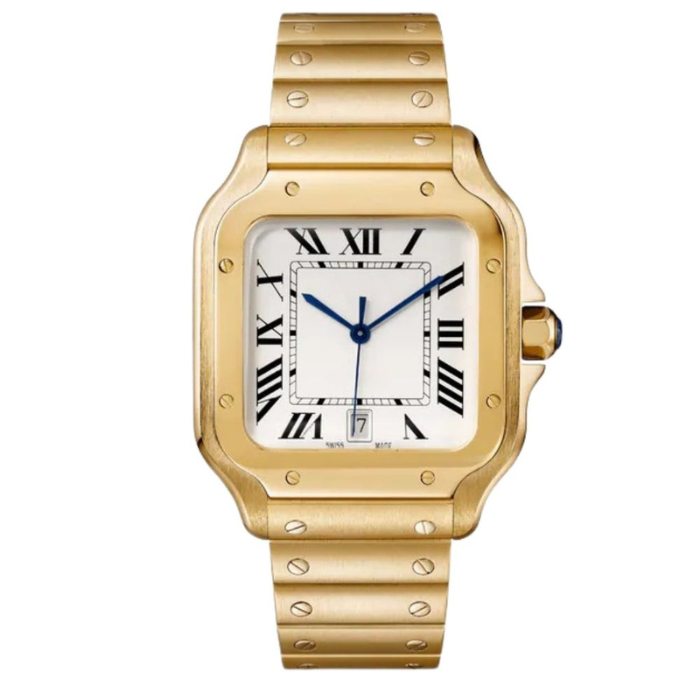 Classic Square 40 — Silver Dial · Gold Tone Case & Integrated Bracelet