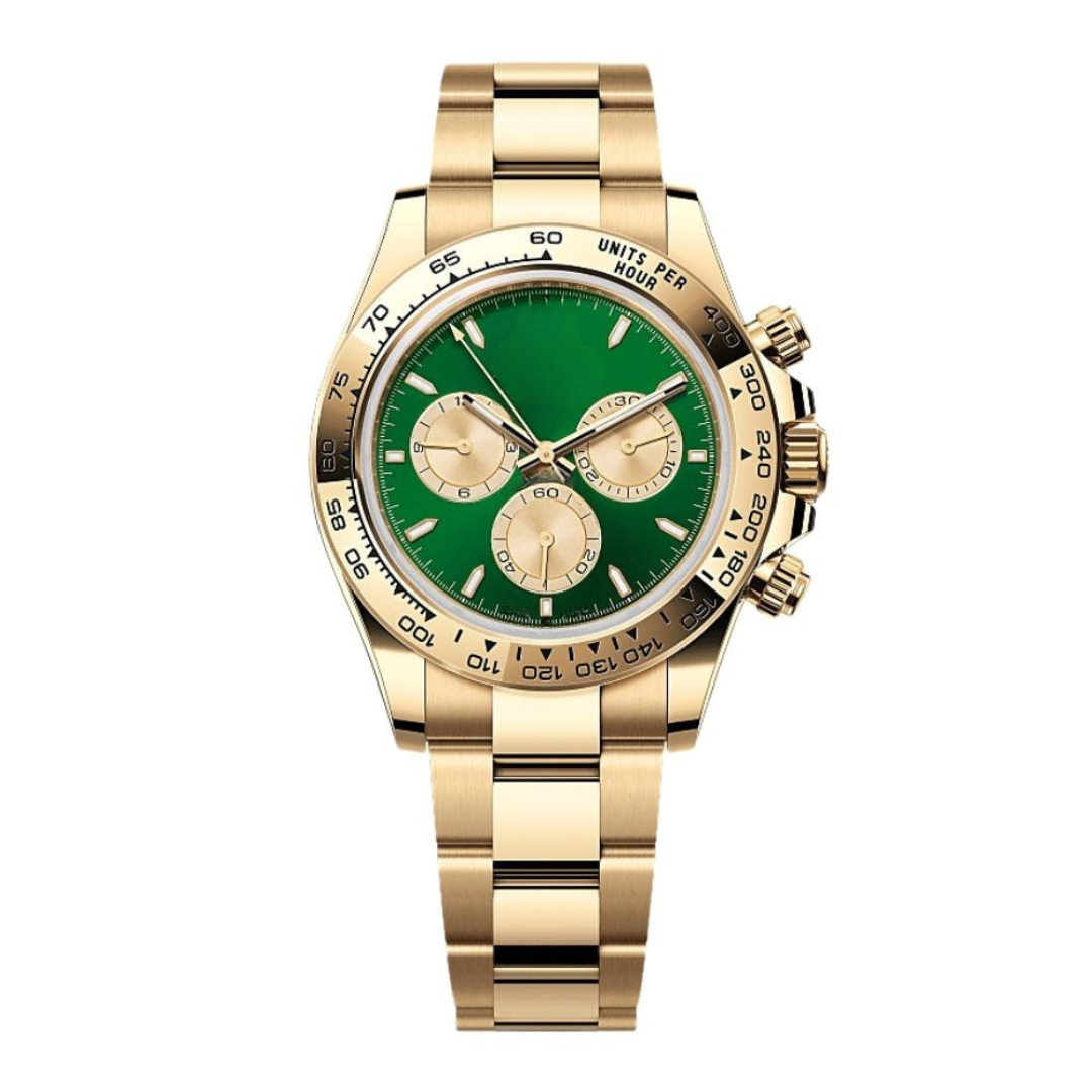 Chronograph 40 — Green Dial · Gold Tone Bracelet
