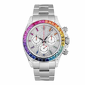 Chronograph 40 — Black Diamond Dial · Silver Tone Bracelet & Rainbow Gem Bezel
