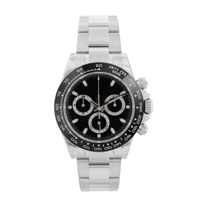 Chronograph 40 — Reverse Panda Dial · Steel Bracelet & Black Ceramic Tachymeter Bezel
