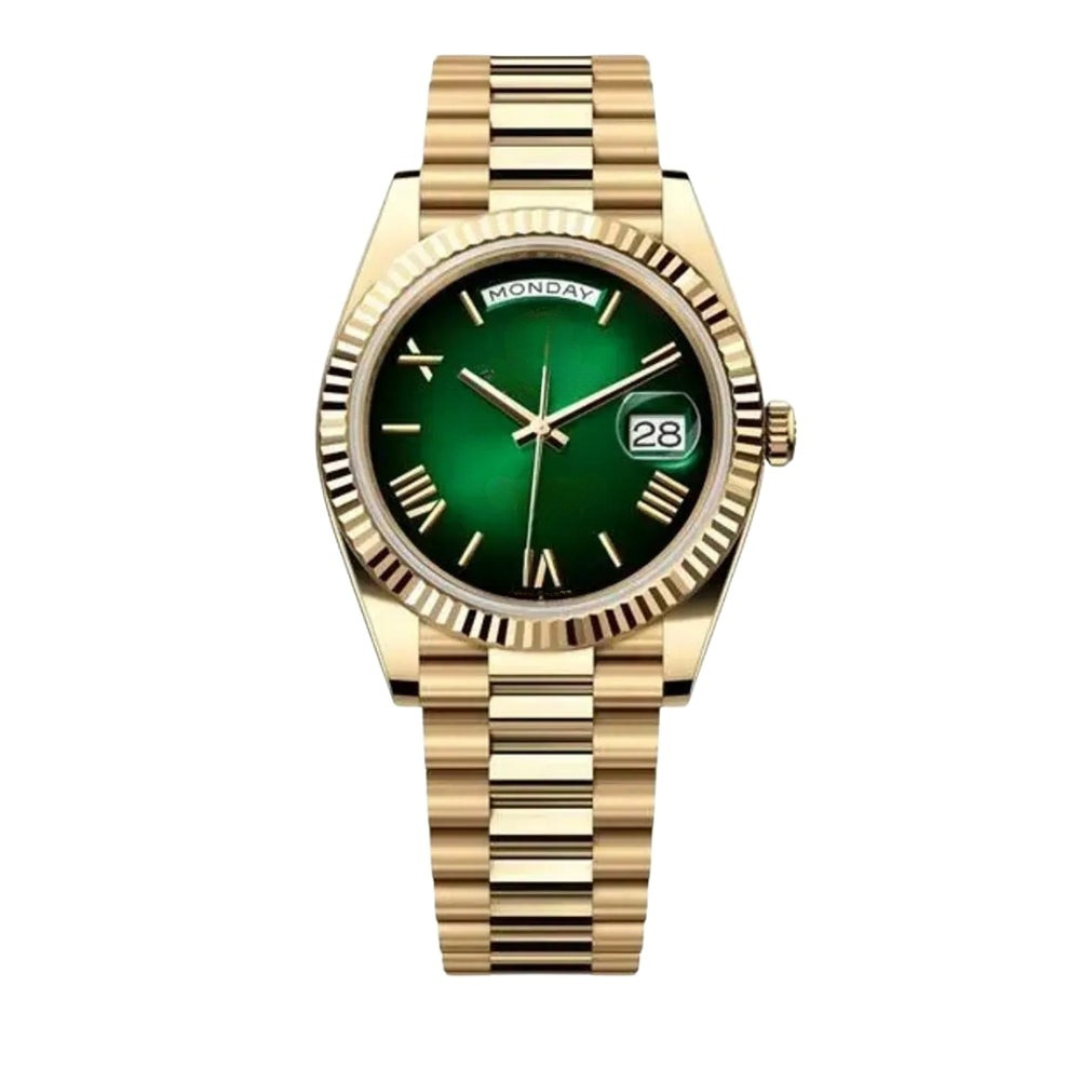 President 40 — Green Ombre Dial · Gold Tone Bracelet