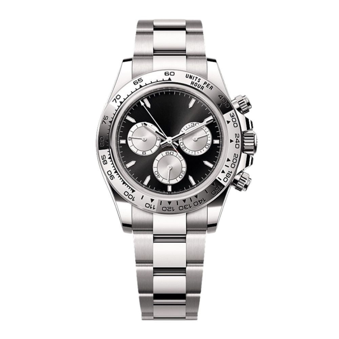 Racing Chronograph 40 — Black Dial · Silver Tone Case & Tachymeter Bezel